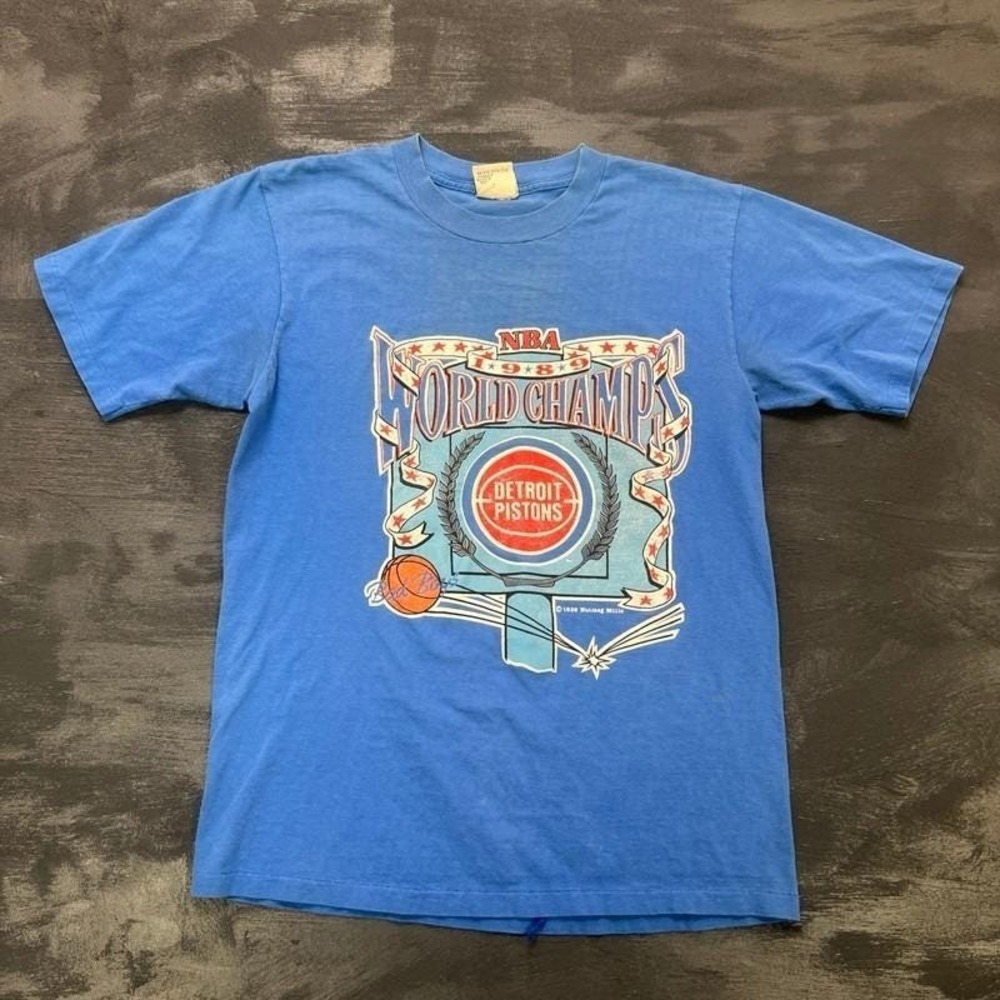 Vintage Detriot Pistons Shirt Mens Large Blue 1980s Nutmeg NBA World Champion